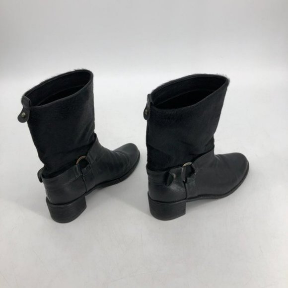 Stuart Weitzman black leather harness moto calf height boots size 7 - Picture 3 of 7